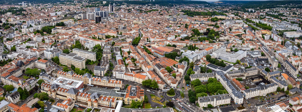  Panorama aerial view of the old town of the city Nancy in France on a sunny noon in summer