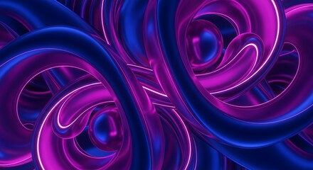 Abstract Neon Glowing Purple and Blue Intertwined Tubes Background