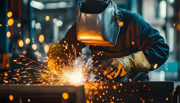 Welder welding machine part in factory