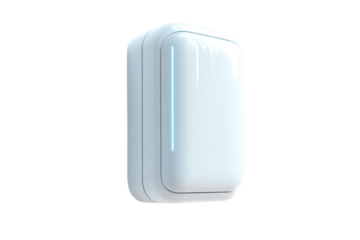 Futuristic light switch with cyan led accent on transparent background