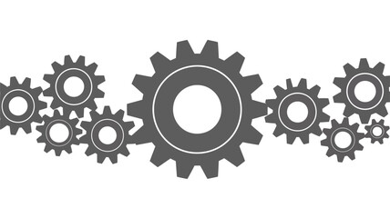 Illustration of several gray gears of varying sizes arranged on a white background surface