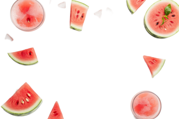 Refreshing watermelon slices and juice arrangement, summer themed on transparent background