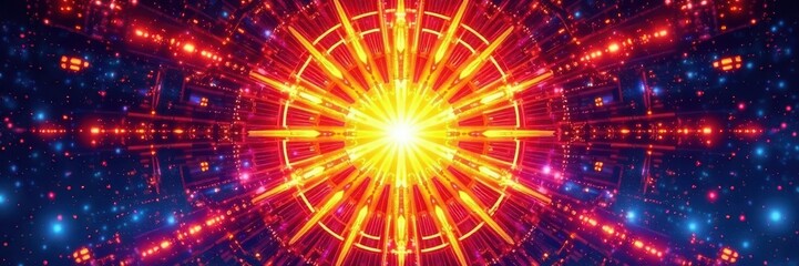 Sunburst radiating from central point, intricate geometric lines, geometric, circle