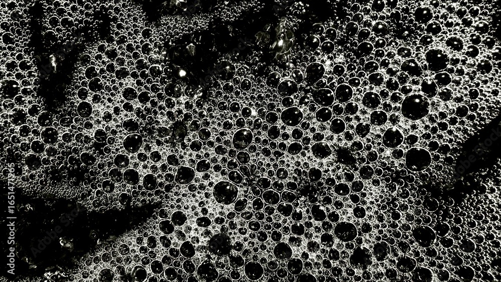 Poster abstract black and white soap bubble cluster with reflective texture for modern background or creati
