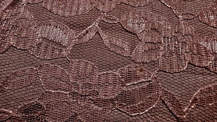 close up of brown floral lace fabric with delicate transparent mesh pattern perfect for textile background or vintage design texture