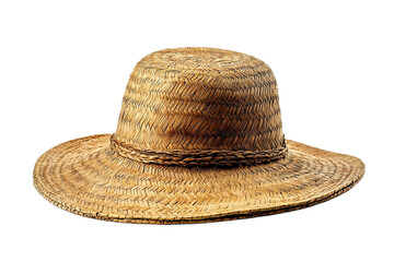 Rustic woven sun hat with brim detail on transparent background