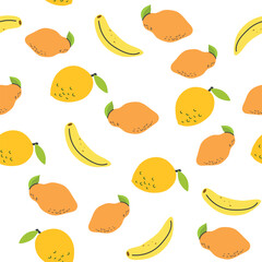 Fruits lemons and bananas seamless pattern background for packaging and decoration