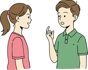Boy and girl having friendly conversation in casual clothing vector illustration 
