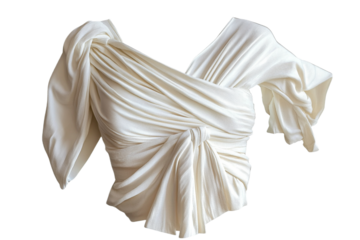 Elegant draped white top with knot detailing on transparent background