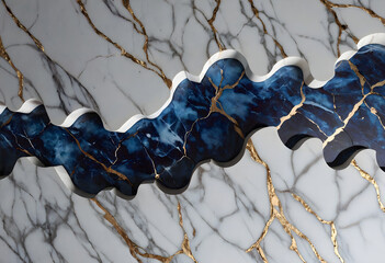 Abstract Luxury Marble Texture:  Elegant Gold Veins, Deep Blue Swirl, Modern Design Background.