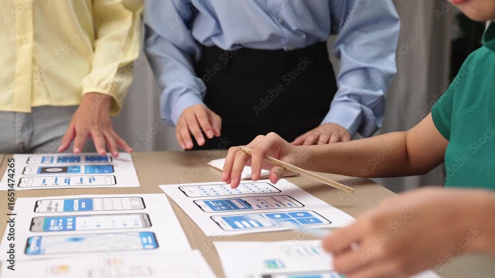 Fototapete panorama video of startup ux developer or company employee design user interface or ui prototype for