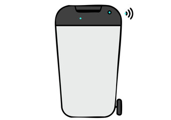 A sleek, modern smart bin with a digital display and wireless charging indicator. Clean, minimalist design. Ideal for tech, home, and lifestyle visuals.