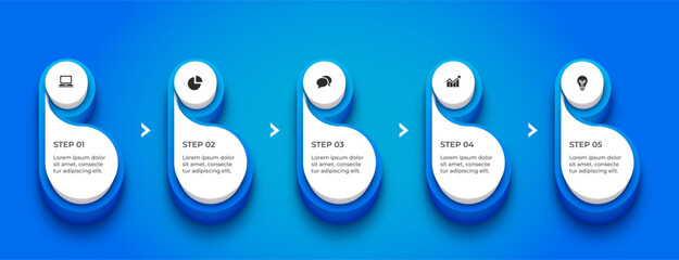 Blue process infographic with 5 editable steps