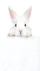 Obraz premium White rabbit looking over blank space
