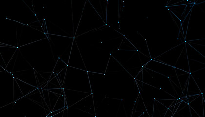 Abstract digital network of blue dots and lines on black background
