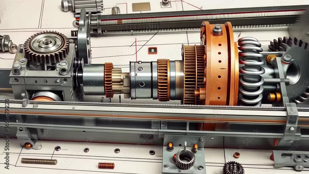 Poster high quality stock footage showcasing intricate details of a mechanical assembly with gears and comp