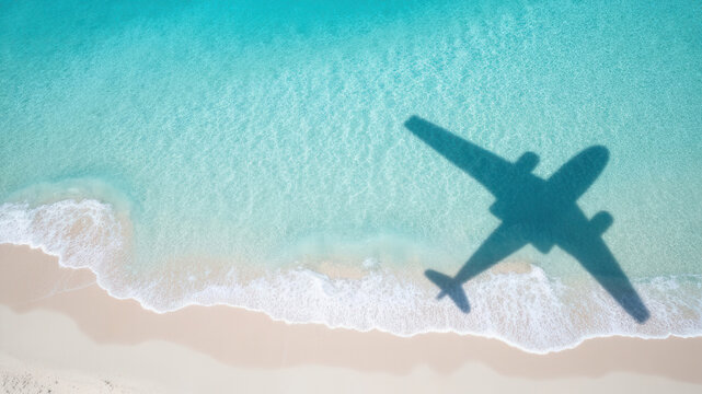 Plane shadow over beach