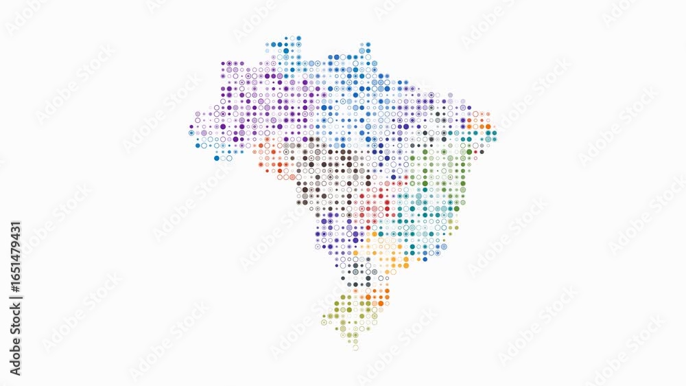 Poster brazil map animation. shape of the country with pulsating colored dots. small size circle blocks. di