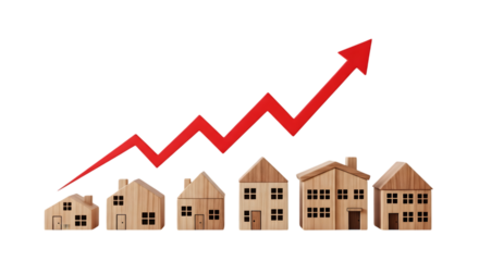 Real Estate Housing Market Growth with Rising Red Arrow Cut Out PNG.