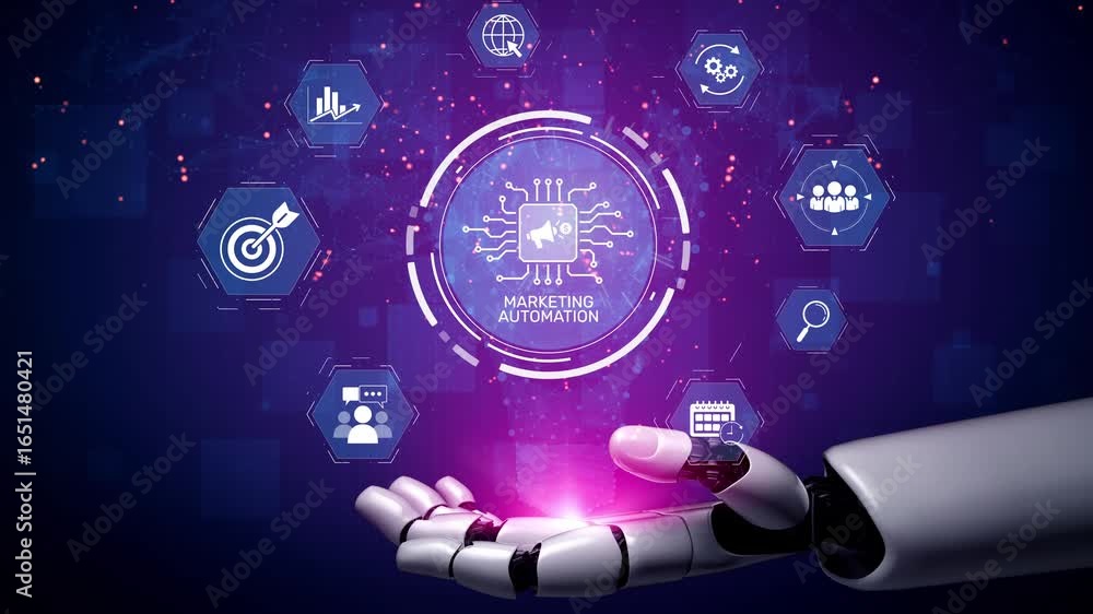 Aufkleber marketing automation diagram showcase ai-driven campaign workflow, highlight marketing automation, d