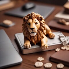 Clay Lion Figurine on a School Desk