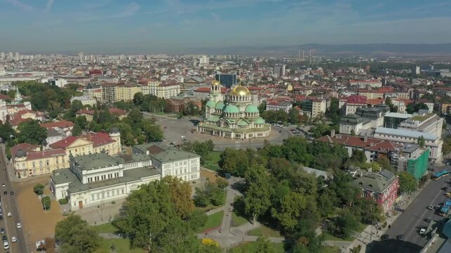 Aerial view of alexander nevsky cathedral in sofia, bulgaria on a sunny day