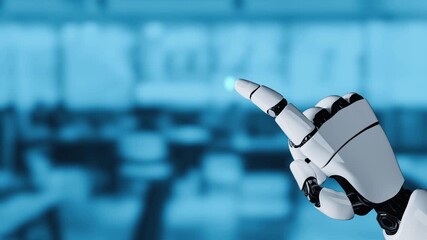 Futuristic robot artificial intelligence enlightening AI technology development and machine learning concept. Global robotic RPA science research for future of human life. 3D rendering graphic. - Powered by Adobe