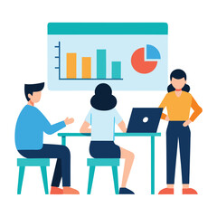 Obraz premium Businesswoman and businessmen in a meeting room with a computer for a presentation