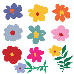 Vibrant collection of hand drawn flowers, Vector abstract floral illustrations.