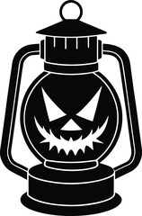 Obraz premium Vector art of a spooky halloween lantern with a scary face silhouette is perfect for holiday decorations and spooky designs
