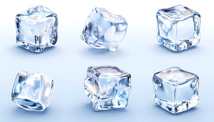 Transparent ice cubes with crystal clear surfaces and realistic frozen texture for beverage industry presentations