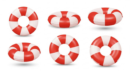 Red and White Striped Life Rings on a Plain Background, Safety Equipment