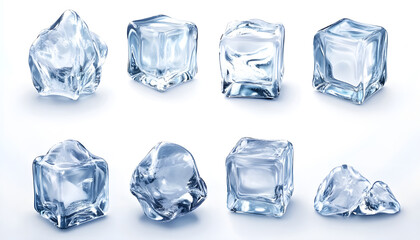 Obraz premium Transparent ice cubes with crystal clear surfaces and realistic frozen texture for beverage industry presentations
