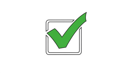 Green check mark in a box, symbol of approval, success
