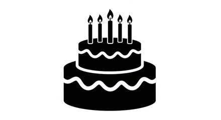Black birthday cake with candles on a plain background, celebration icon