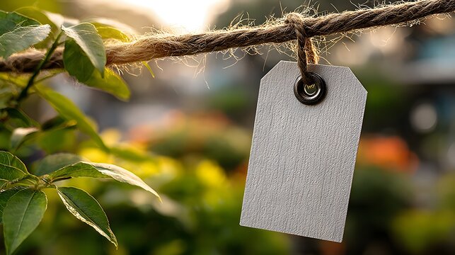 Close-Up of Minimalist White Label Tag Hanging from String