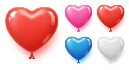 Colorful heart shaped balloons on white, love and celebration concept