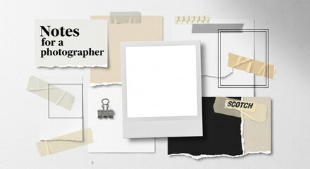 Paper Stationery Mockup with Torn Edges and Tape Pieces on Textured Surface