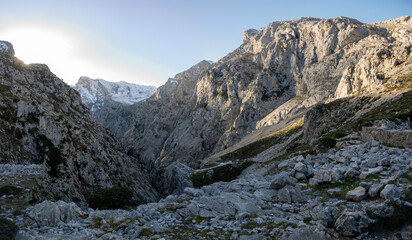 Rugged Mountain Landscape of Picos De Europa with Deep Valley