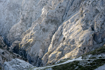 Narrow Mountain Trail in Picos de Europa National Park, Spain Along Rocky Cliffs