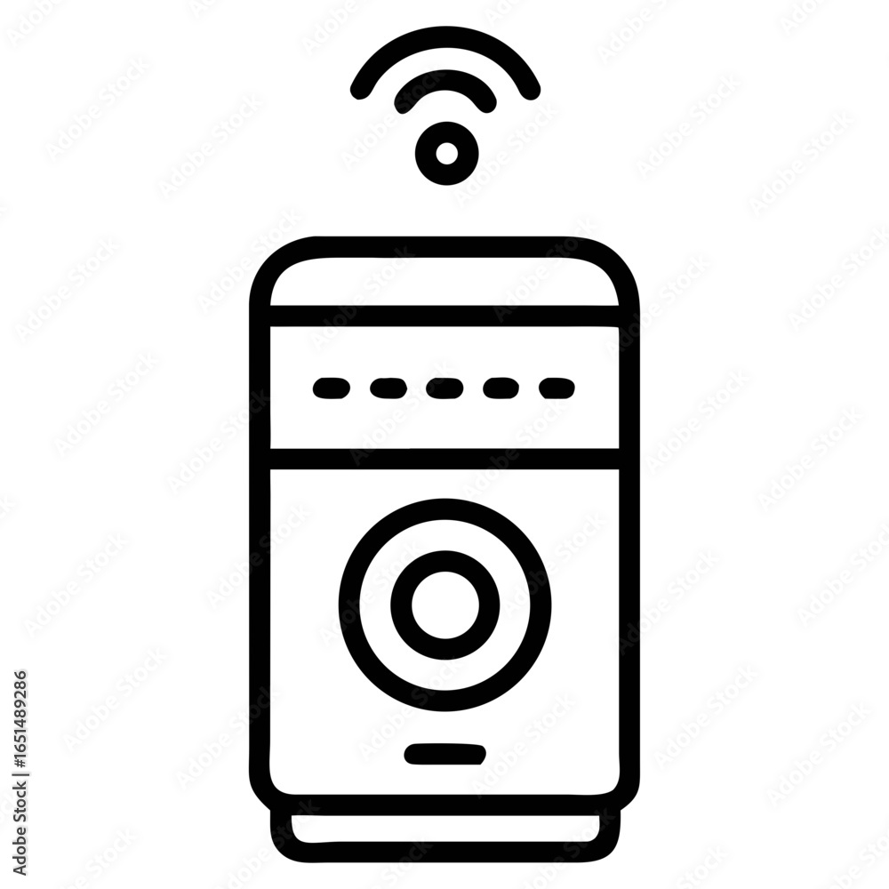 Aufkleber black outline smart speaker with network signal above, representing voice assistant technology. inte