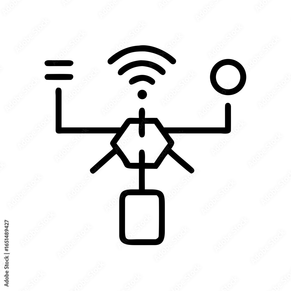 Poster outline smart home network icon with connected devices. concept of internet of things and automation