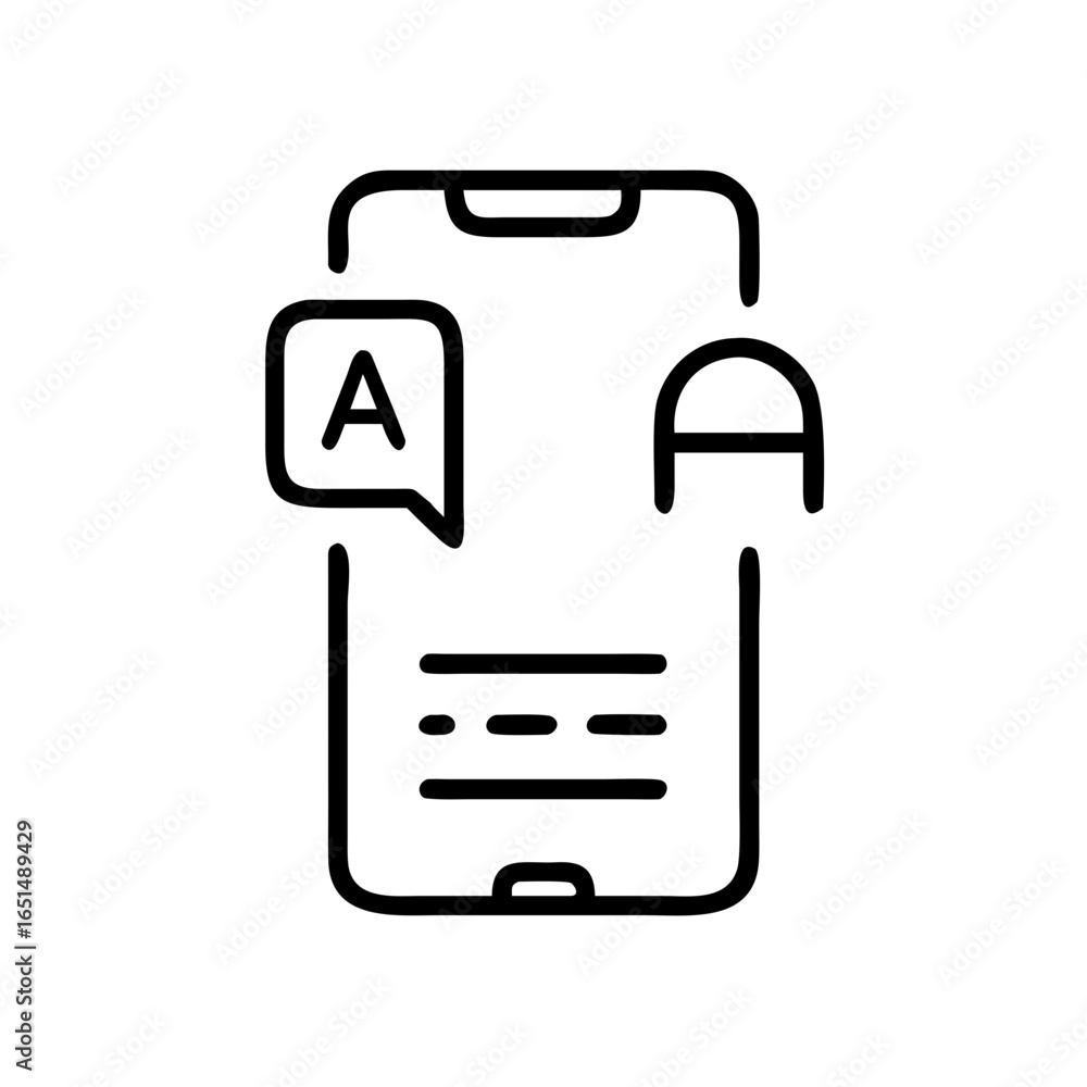 Poster smartphone with language translation on screen. online chat mobile application concept. vector icon 