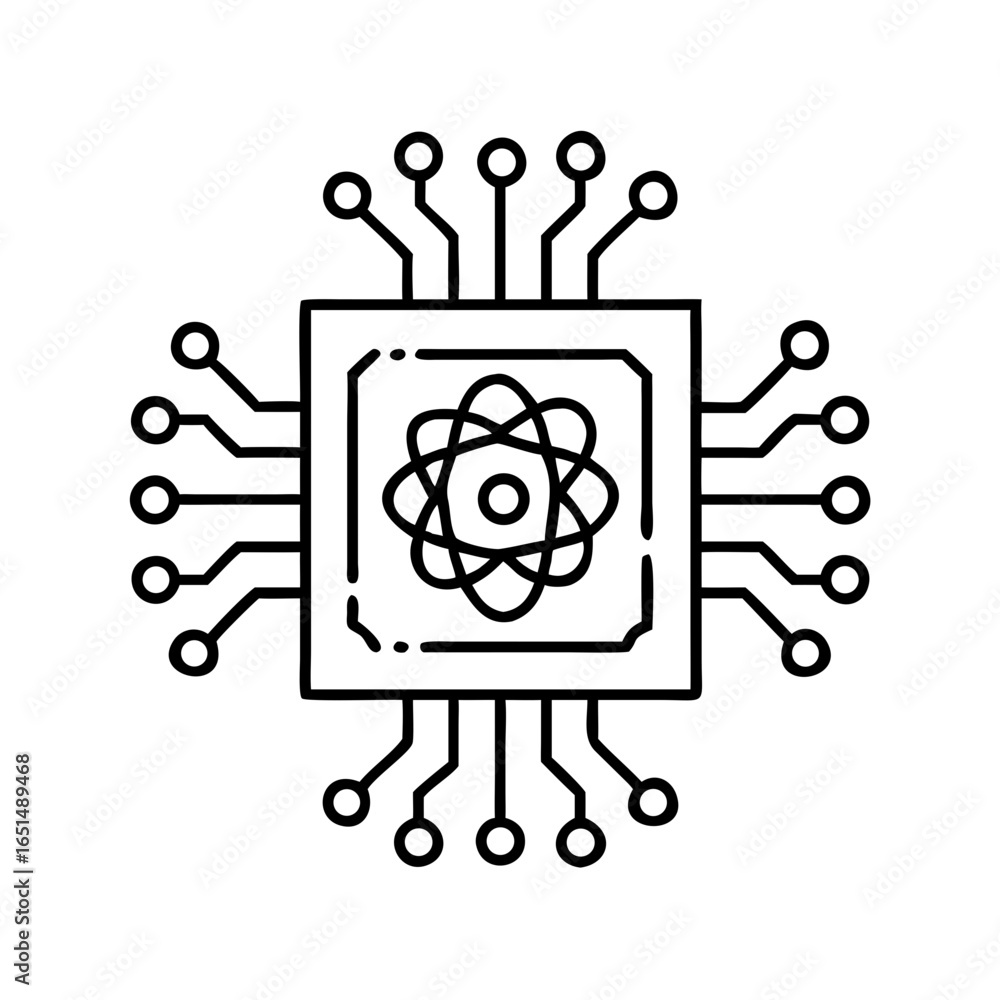 Poster сhip artificial intelligence line black icon. quant chip concept. electronic brain vector outline ic