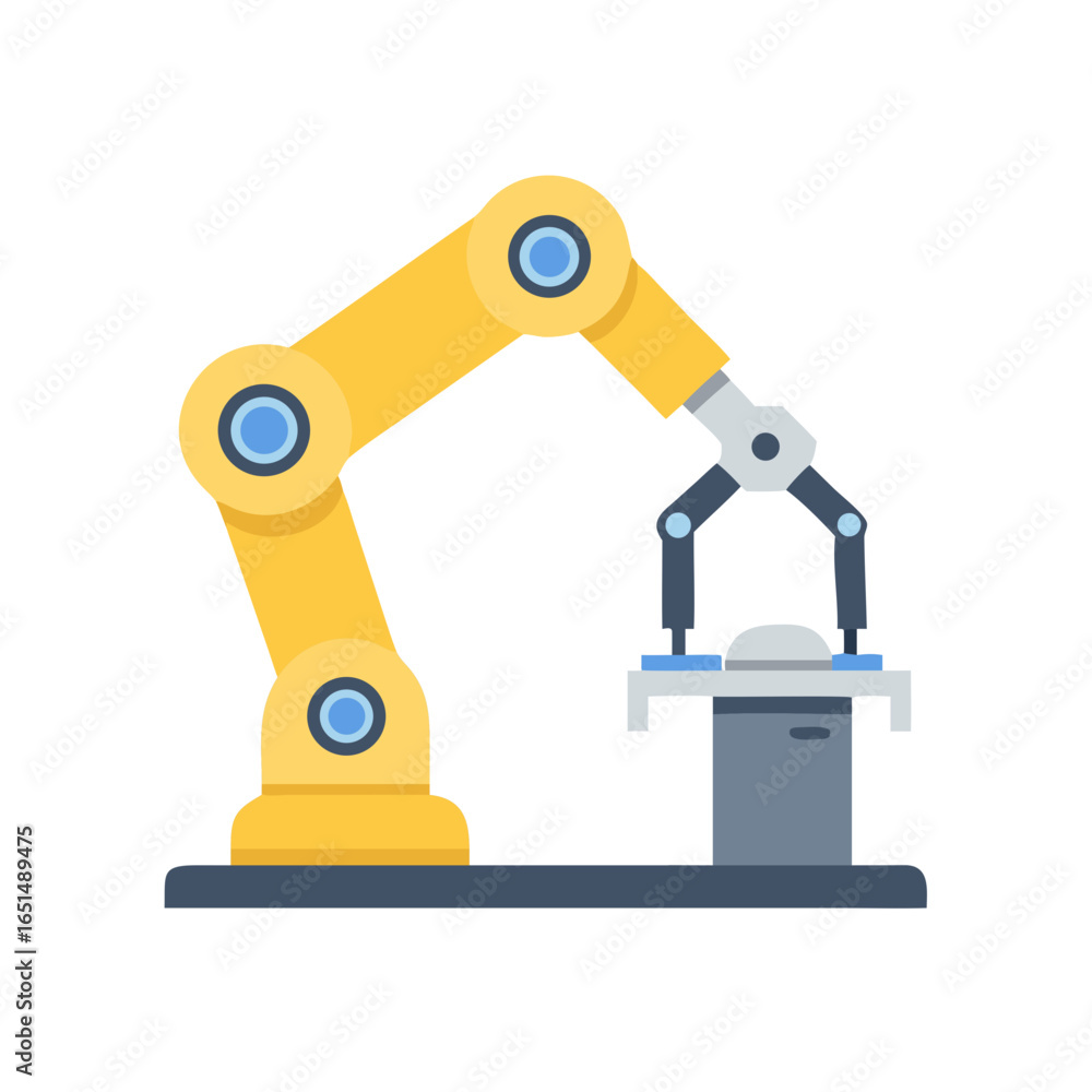 Poster industrial robotic arm or robot manipulator moving an object. automated manufacturing and factory pr
