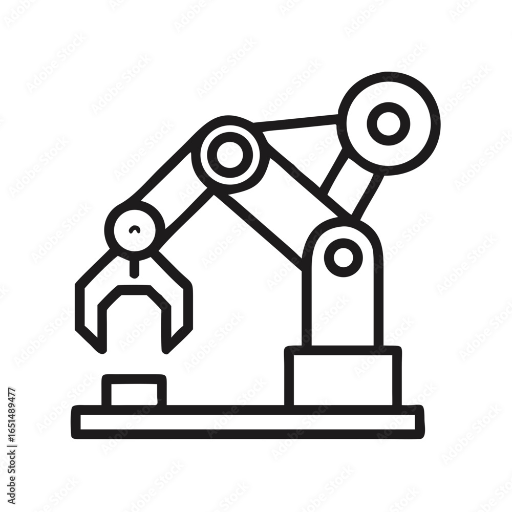 Poster robotic arm picking up an object from a production line. automated manufacturing, industry and techn