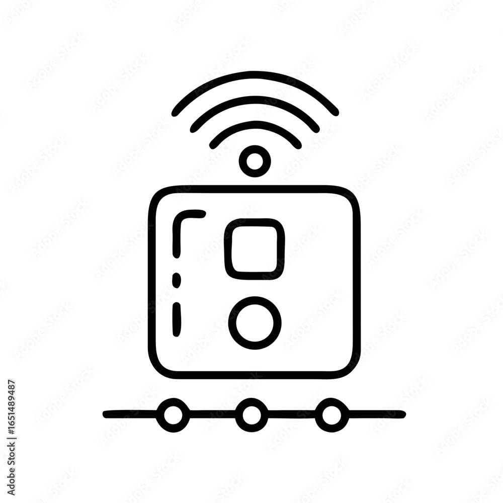 Poster smart home camera or security system with wireless connection. iot device icon. outline vector illus