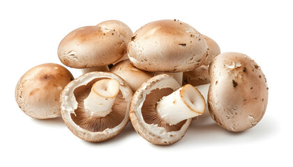 Fresh edible mushroom isolated on white background for cooking, healthy eating, food preparation, organic ingredients