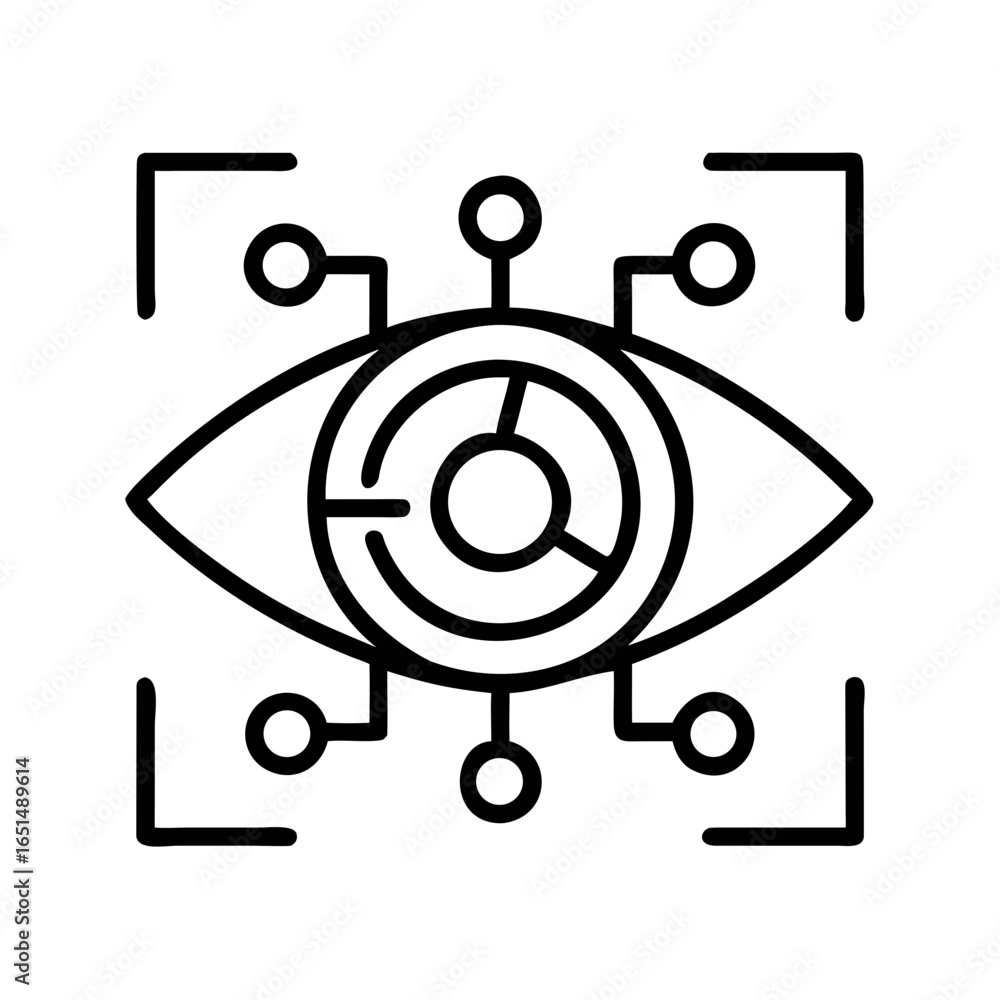 Poster human eye with technology elements for biometric scanning and optical recognition. artificial intell