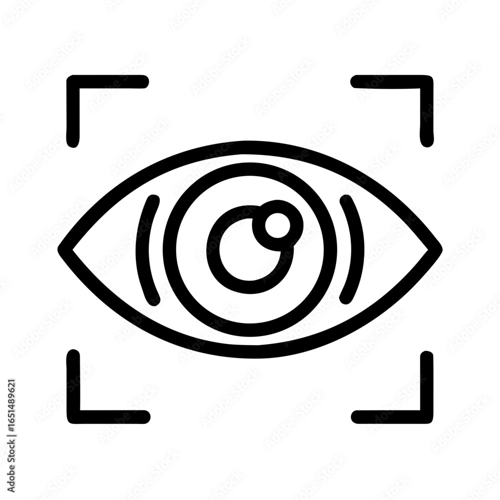 Poster outline eye symbol with target frame, representing view, privacy, biometric data, authentication con